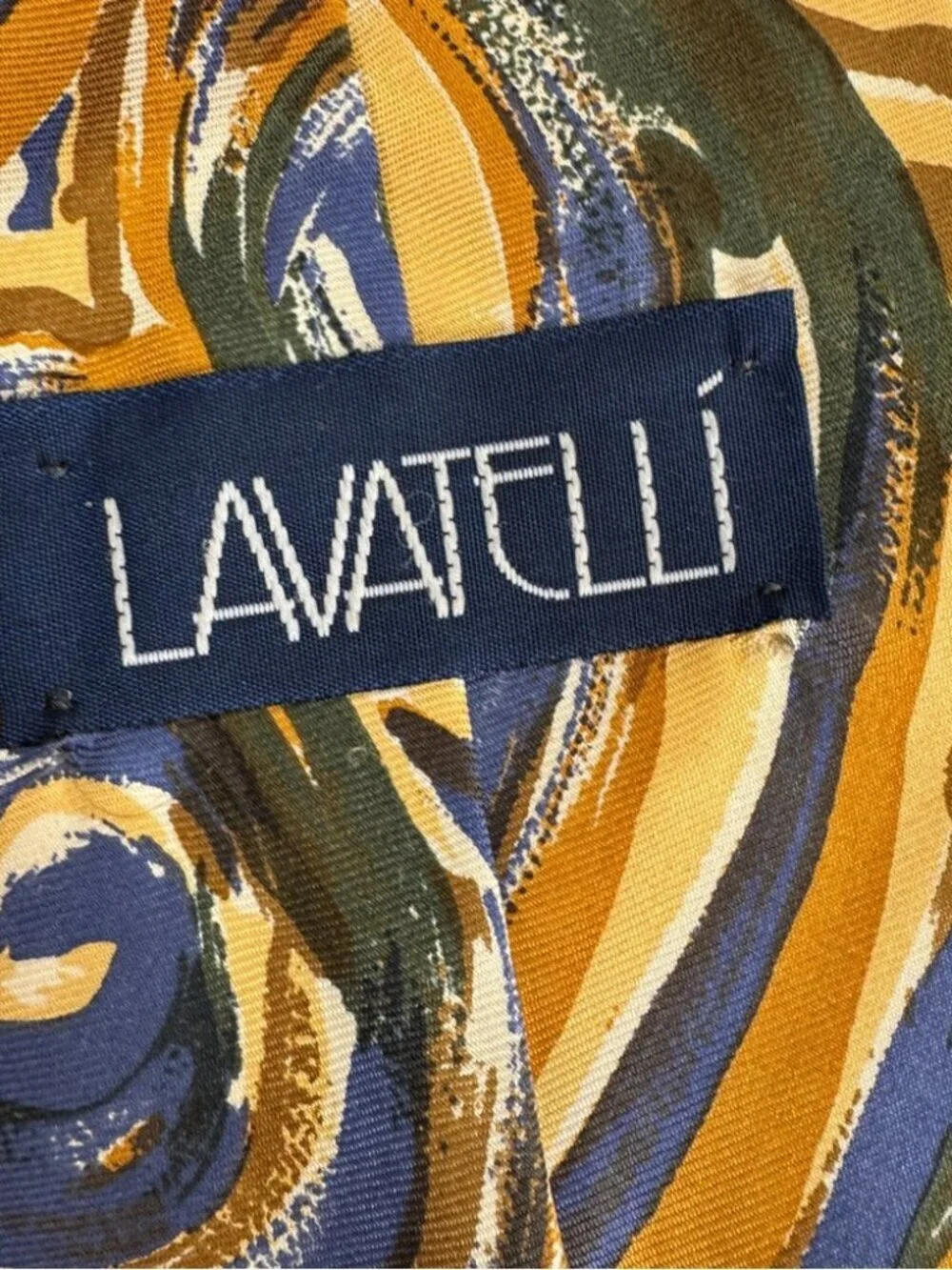 Lavatelli Silk Abstract Patterned Men's Tie Swirl Brown Blue Vintage Designer